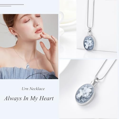 zeqingjw Cremation Jewelry Urn Necklace for Ashes Pendants Butterfly with Flower Memorial Funeral Keepsake Jewelry for Ashes Silver