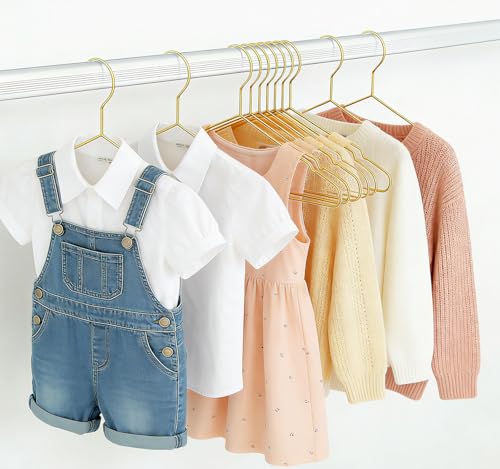Gold Kids Wire Hangers 30 Pack,12.6 Inch Baby Strong Metal Hanger,Heavy Duty Metal Child Wire Hanger for Closet,Children's Gold Hangers 12.6"W x 7.2"H