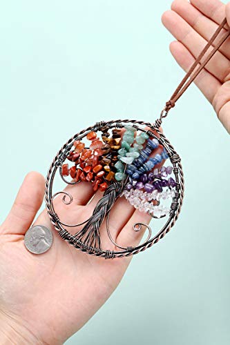 JSDDE 7 Chakra Reiki Healing Crystal Life Tree Hanging Ornament Wire Quartz Gemstone Wall Hanger Home Office Decoration Meditation Balancing 7 Chakra Crystal