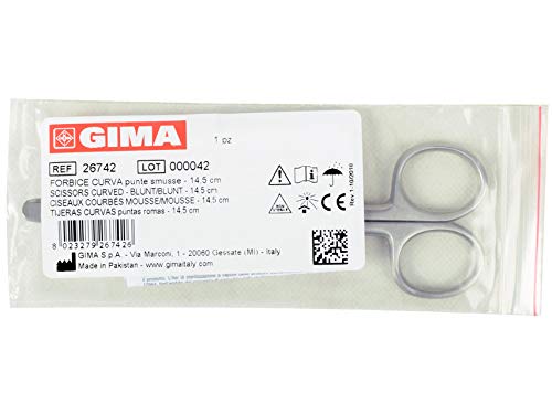 Gima - Curved Surgical Scissors, Blunt End, Length 14.5 cm, Stainless Steel