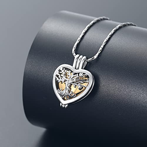 Tree of Life Urn Necklaces for Ashes Heart Shape Cremation Jewelry Memorial Keepsake Jewelry Gifts for Women Men Memorial Lockets Ashes Holder for Pet Silver-Gold