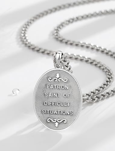 INFUSEU Saint Jude Necklace for Men St Jude Pendant San Judas Tadeo Curb Chain Catholic Medallions Christian Religious Gifts Women Protection Jewelry Guardian Angel Spiritual Amulet