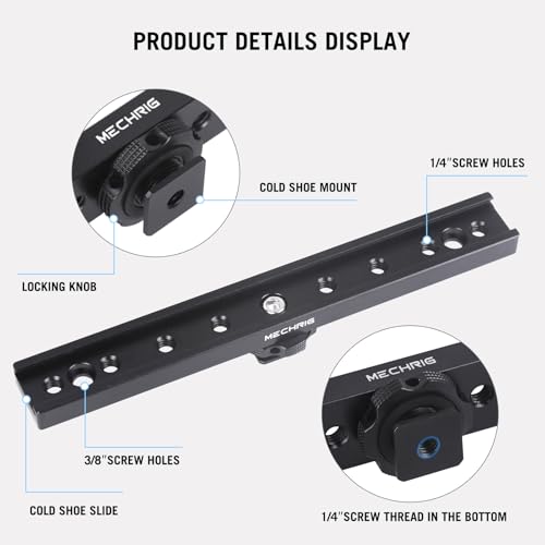 7 Inch Cold Shoe Mount Bracket Cold Shoe Extension Bar, Aluminum Sliding Rail Hot Shoe Mount Bracket with 1/4" & 3/8" Thread for DSLR Camera LED Video Light Microphone Monitor (62033)