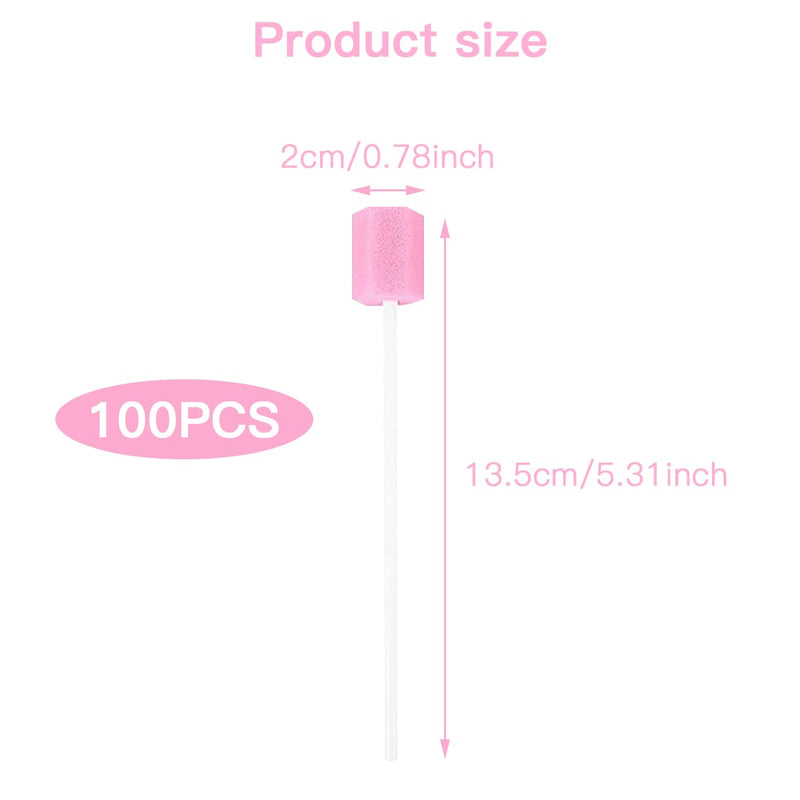 Pack of 100 Cleaning Mouth Swabs, Sponge Mouth Swabs, Mouth Care Sponge, Mouth Sponge Sticks, for Daily Oral Care and Household Supplies of Adults, Children or Pets (Pink) Pink