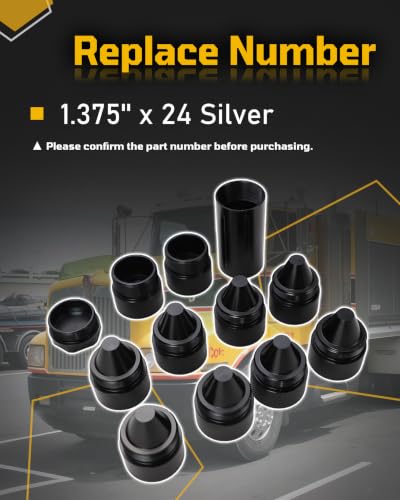 HocvrlX black 1.375-inch cone-shaped silver aluminum alloy lug nuts, 12-pack