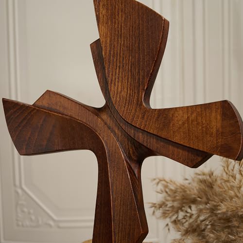 BGCarvedGrace Wooden Wall Cross Decor, 14 Inch Christian Hanging Wall Art 14"L x 8.1"W