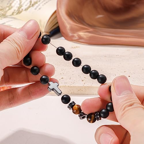 Mens Bracelet with Love Card Inspirational Jewelry Gifts for Man Christian Religious Baptism Valentines Day Graduation Retirement Christmas Beaded Bracelets Gifts Every day God thinks of you