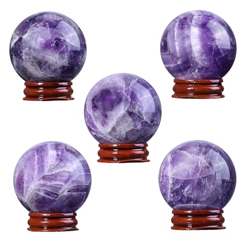 TUMBEELLUWA 1.96-2.17 Inch Amethyst Crystal Ball with Wooden Stand Purple
