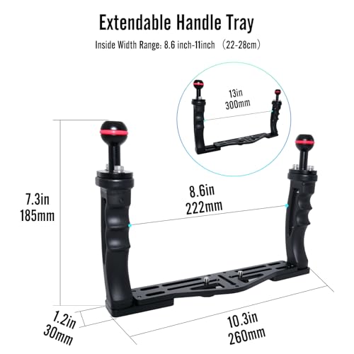 NS10 Underwater Camera Tray extendable Handle Grips Bracket for gopro,pt059,rx100 uw Camera housing Universal Soft Handle with Aluminum and Rubber Material (Black) Black