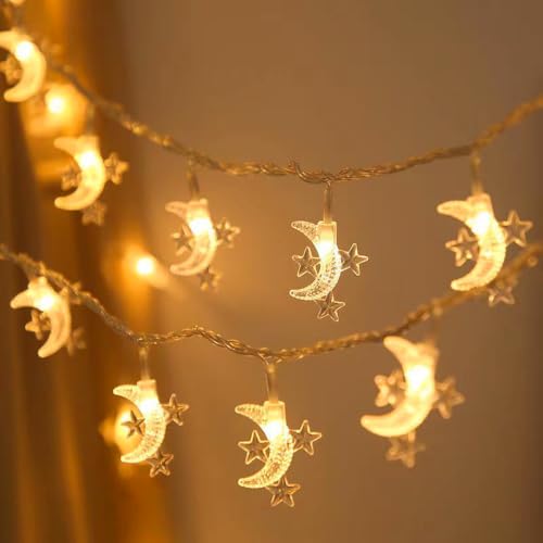 MUCHER Moon Star Fairy Lights, 6M 40Pcs LED USB Powered String Lights, Decoration Lightning for Christmas Wedding Birthday Valentine Party Bedroom Indoor&Outdoor (Warm White) Moon & Star