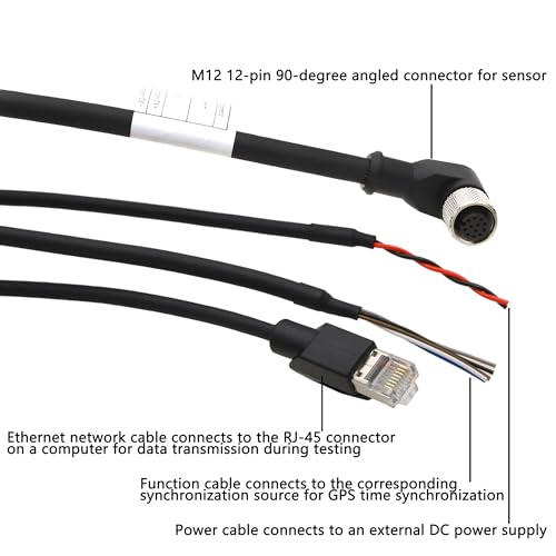 M12 Aviation Connector Cable for DJI Livox Mid-360 LiDAR Sensor Power Network Ethernet to Computer Debug, 12 Pin Female Right Angle to RJ45 Flying Leads, 1.5m 1.5 m 1-to-3 splitter cable with angled M12 12-pin