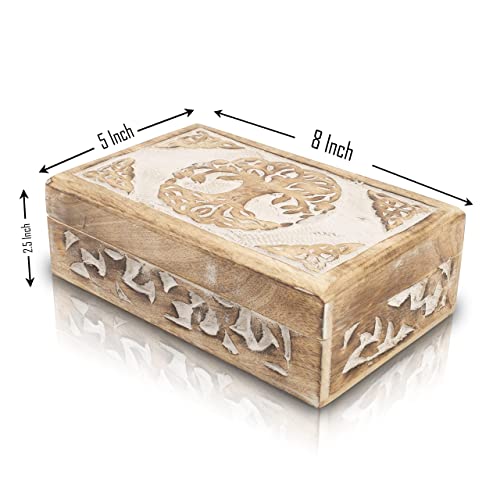 Handmade Wooden Jewelry & Keepsake Box, Decorative Storage Box, 8 x 5 Inch White Wash Finish