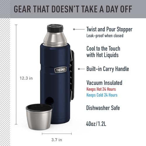 THERMOS Stainless King Vacuum-Insulated Beverage Bottle, 40 Ounce, Midnight Blue 40 Ounces