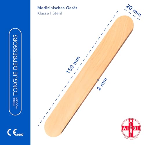 AIESI Wooden Spatula, Mouth Depression, Tongue Depression, Sterile (100) Wood 100 pezzi