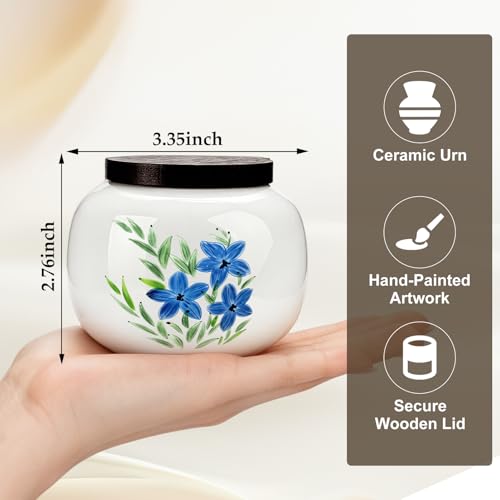 Dletay Small Urn for Human Ashes Keepsake 3.35Inches Flower Ceramic Mini Memorial Cremation Urn for Male Female Decorative Sharing Forget-me-not with Morse Code Bracelet Yellow 3.35''
