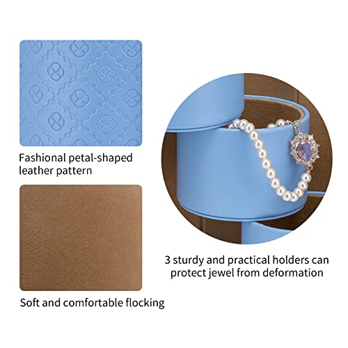 VLANDO Travel Jewelry Organizer, 3 Tier Roll Up Design, Hard Shell Storage Blue