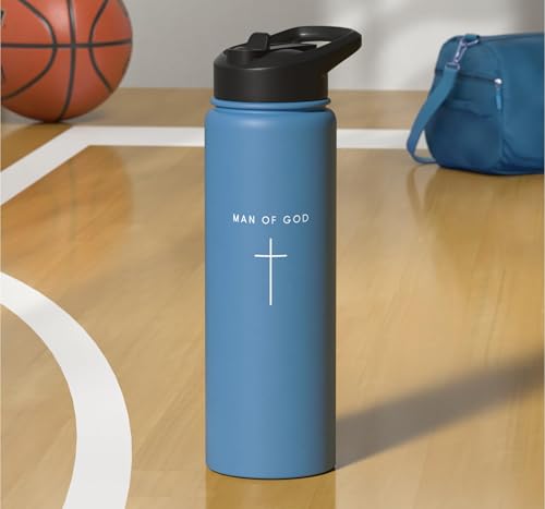 Man of God Cross - Minimalist Christian Religious Jesus Stainless Steel Insulated Water Bottle Light Blue 30 oz
