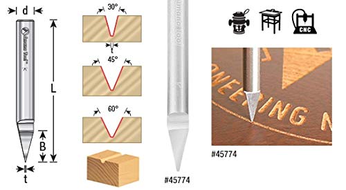 Amana Tool - 45761 Solid Carbide 60° Engraving 0.010 Tip Width x 1/4 Shank x 2"