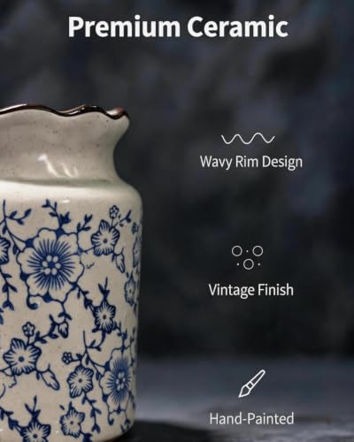 Ceramic Kitchen Utensil Holder Countertop Crock, Blue