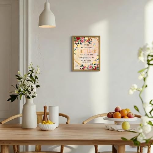 Framed Bible Canvas Wall Art, Christian Wall Decor Oil Paintings, Psalm 118:24 Floral Poster Prints Painting for Living Room Bedroom Office Church Home 12x16 Inch Jesus-H Framed 16"L x 12"W