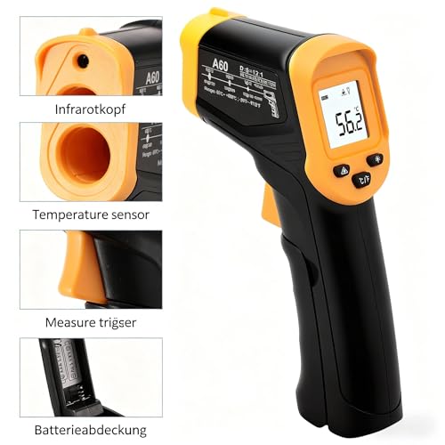 Infrared Thermometer -50-600°C with LCD & Laser | IR Thermometer 12:1 0.5s LCD Light & Laser for Grill, Kitchen, Freezer and Workshop