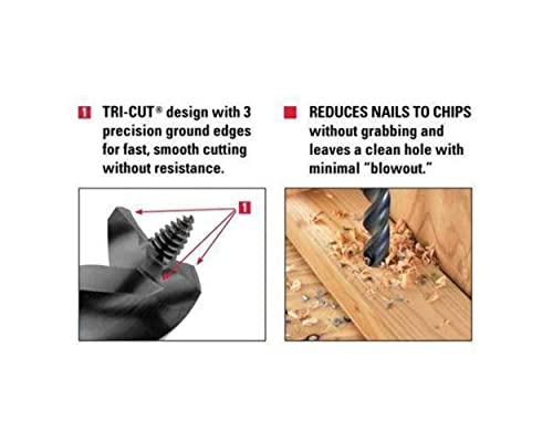WoodOwl Tri-Cut 13/16-inch by 7-1/2-inch nail chipper auger drill bit with spiral flute and cutting tip