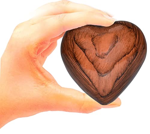BOLD & DIVINE Wooden Textured Theme Keepsake Urn | Human Ashes Memorial Urn, Burial, Funeral Cremation Urns (Red Cherry Wood, Heart Shape) Red Cherry Wood