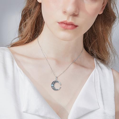 Moonstone Urn Necklace for Ashes - 925 Sterling Silver Plated Crescent Moon Phase Charm Circle Pendant for Women - Ashes Keepsake Memorial Jewelry