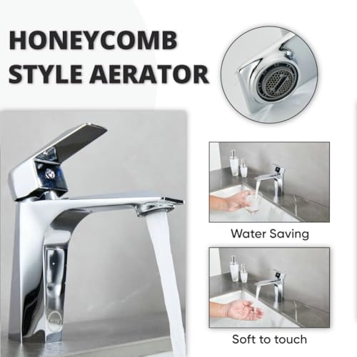 MILOT Single Lever Luxury Basin Tap | Diamond Cut Design | Lead Free Brass | Without Pop Up Waste | G1/2" Modern Fitting Leak Proof Ceramic Cartridge Bathroom Sink Tap | Chrome