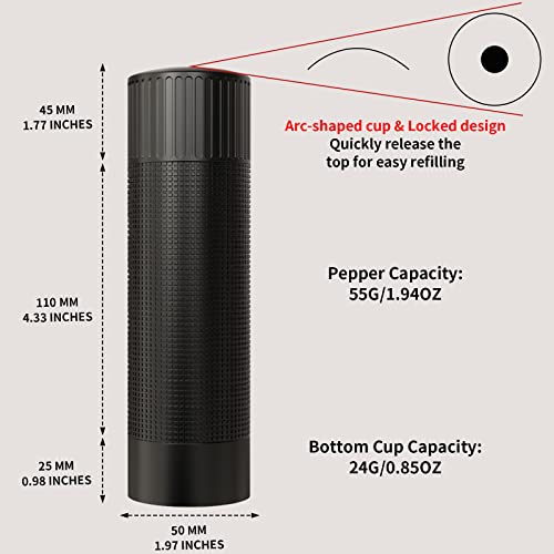 WhiteRhino Professional Pepper Grinder Mill with Top Button Lock,Heavy Duty High Output Aluminum Pepper Mill Refillable,Spice Grinder with Stainless Steel Burrs and Adjustable Coarseness Gift Set Top Button Lock Design