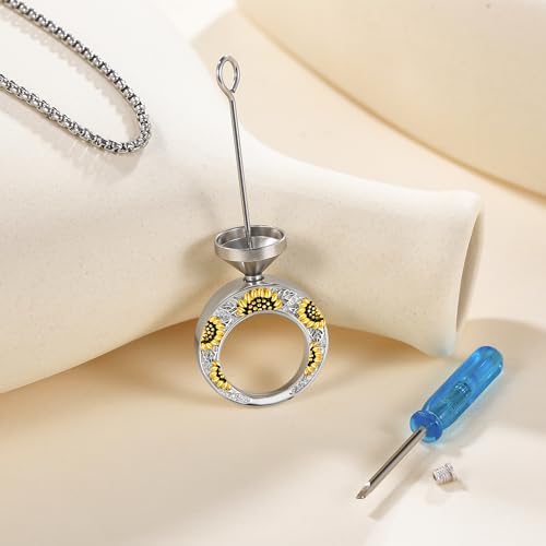VONALA 925 Sterling Silver Sunflower Urn Necklace for Ashes for Women Ashes Necklace Simple Circle Cremation Jewelry