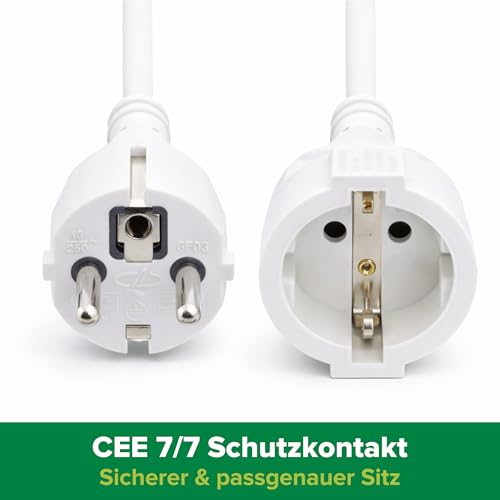 Inline Protective Contact Extension Cable CEE 7/7 Male / Female 1 m White | For indoor use, GS certified with child protection, 230V, H05VV-F3G1.5, 16400W 1m