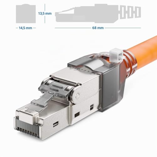 deleyCON CAT 6a Network Connector RJ45 LSA, Shielded, 10 Gbps, Pack of 4 | With LSA connection for rigid installation cable, LAN cable, network cable, CAT6a plug and metal housing 4 pcs.