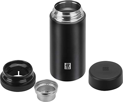 Zwilling Thermo Thermos Flask, Integrated Filter Insert, Vacuum Flask for Tea & Infused Water, Double Wall Insulation, 420 ml, Height: 17,2 cm, Black 14.2 Ounces