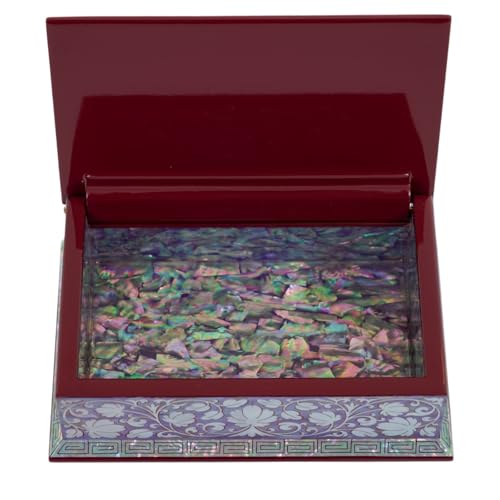 February Mountain Korean Mother-of-Pearl Small Jewelry & Trinket Box – Red Lacquered Rectangular Organizer with Peony & Butterfly Inlay – Elegant Floral Keepsake for Gifts, Desk, or Vanity