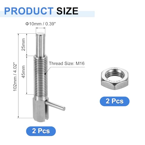 uxcell M16 retractable indexing plunger pin, stainless steel spring-loaded latch with nut for machinery and shipbuilding