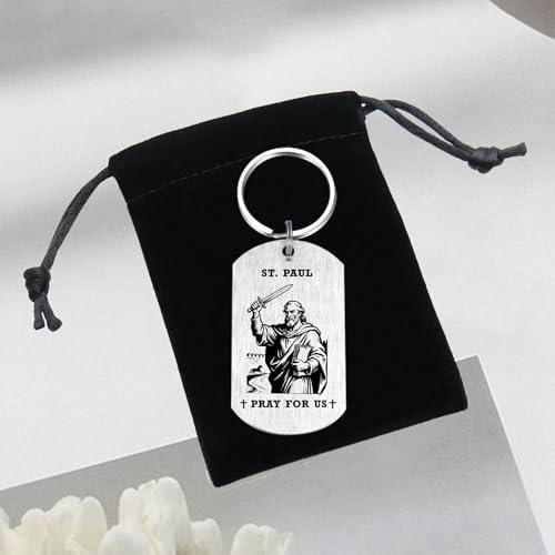 Alotozo St. Paul Gifts - Saint Paul Keychain for Mens Boys, Patron Saint of Missionaries Writers Theologians Gifts, Religious Key Chain for Dad Husband Him Birthday Fathers Day