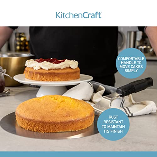 Stainless steel KitchenCraft cake lifter measuring 25cm, perfect for serving cakes, pies, and pastries with ease.
