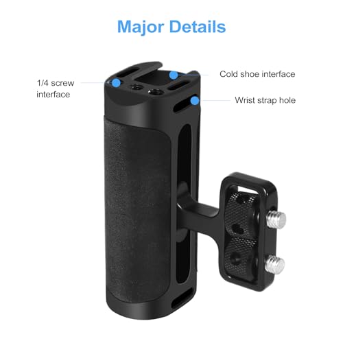 Up and Down Adjustable Left Right Handle Handgrip, Mini Side Handle Handgrip with Cold Shoe Interface and 1/4"-20 Screw Mount for DSLR/Digital Camera Cage
