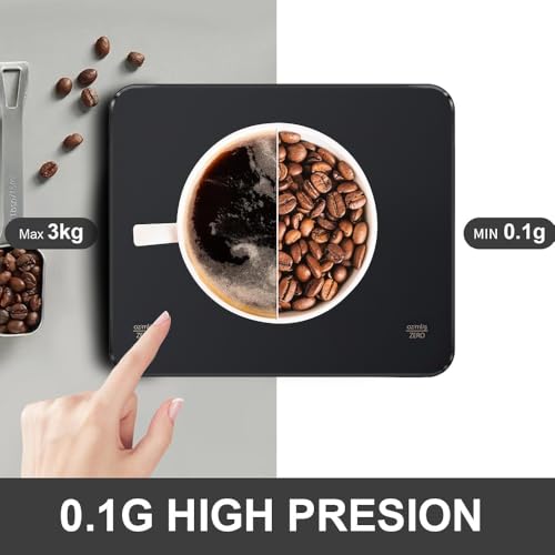 OBEST Rechargeable Mini Coffee Scales with Timer, 3kg/0.1g Accurate Barista Espresso Scale for Drip Coffee Pourover, Small Coffee Machine Scales, Digital Weighing Scale with Auto Tare black