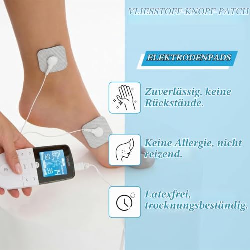 Electrode Pads Adhesive Electrodes 5 x 5 cm with 3.5 mm Snap Push Button 8 Compatible with TENS Devices and EMS Trainers Reusable