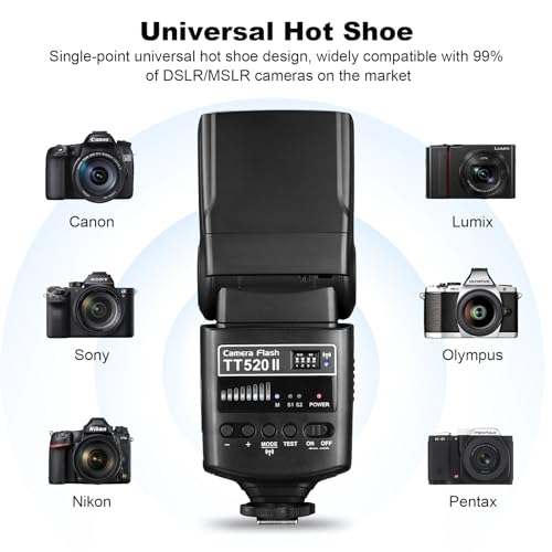 GODOX TT520 II Universal On-Camera Flash Speedlite with AT-16 Wireless Trigger Transmitter GN33 S1/S2 Modes Compatible for Canon Nikon Pentax Olympus Fujifilm Panasonic DSLR Cameras with Hot Shoe
