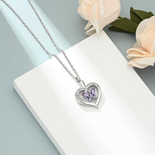 shajwo Heart Urn Necklace for Ashes for Women Silver-Purple
