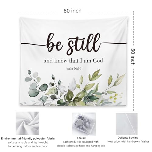 OXW Floral Christian Tapestry Wall Hanging, Christian Spiritual Decor Be Still And Not That I Am God