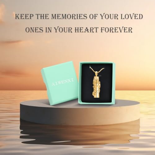 Cylinder Urn Necklace for Ashes Roseflower Cremation Jewelry Urn Ashes Necklace for Women Men Memorial Keepsake Necklace of Loved One Gold