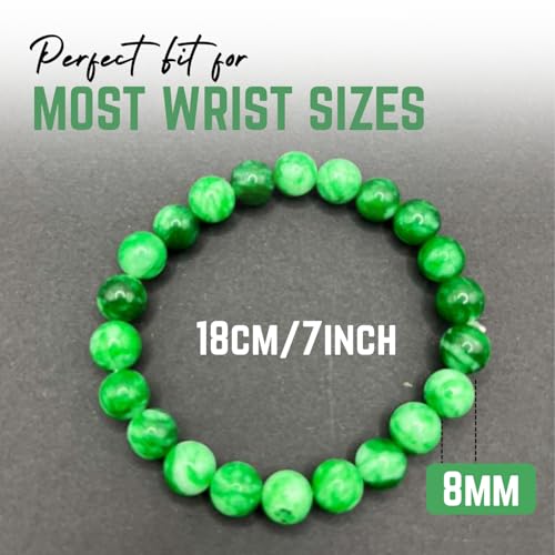 Jade Bracelet for Women & Men - Natural Green Jade Bracelet with 8mm Round Beads, Handmade Adjustable Healing Crystal Jewelry for Spiritual Balance, Luck, Wealth & Protection, Gift for Christmas