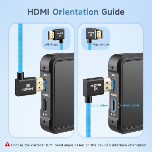 Uonecn Right Angle HDMI 2.1 Cable for Camera, 48Gbps 8K Braided Coiled HDMI for Atomos Ninja V, Portkeys BM5, Short HDMI Cable for Sony A7iv, Z-CAM F6, Z-Cam E2 Pro Cameras, Purple, Left to Right Left to Right Angle