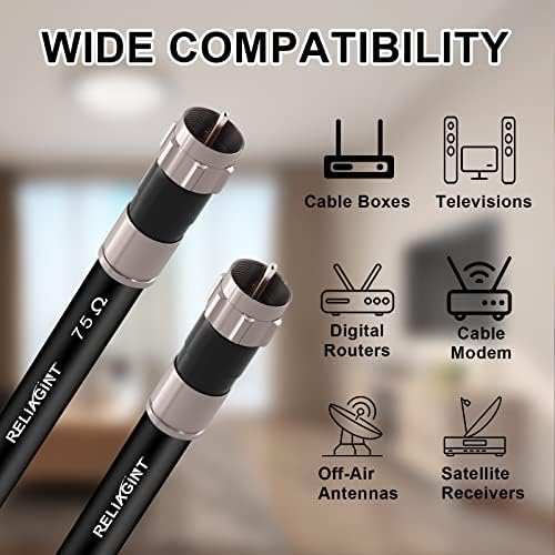 [Australia - AusPower] - 30ft TV Cable Wire Black RG6 Coaxial Cable with F Connector, F81 Female Extension Adapter, Low Loss High-Speed Coax Cable Cord Extender for HD TV, Dish, Satellite, Antenna, TV Cable 30' 30 FT 