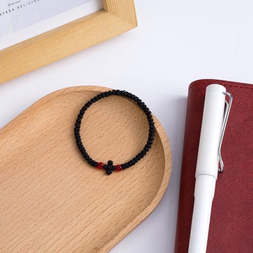 Pndeyo 1pc Orthodox Prayer Rope, 6.69in, with Red Bead, Black Black&Red 6.69in/17cm