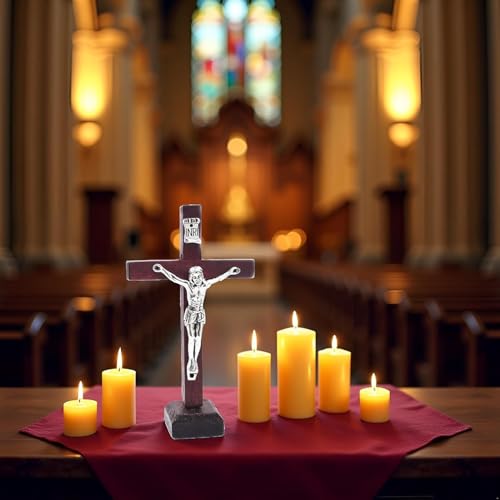 Mozff Wall and Table Wood Cross Crucifix, Crucifix Wall Cross Wooden Catholic Cross With Stand Religious Christian Standing Church Home Ornaments For Prayers